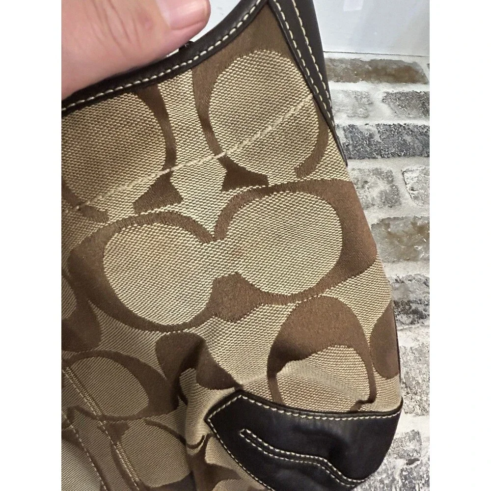Vintage Coach Signature Ergo Hobo Shoulder Bag Brown Jacquard Canvas & Leather